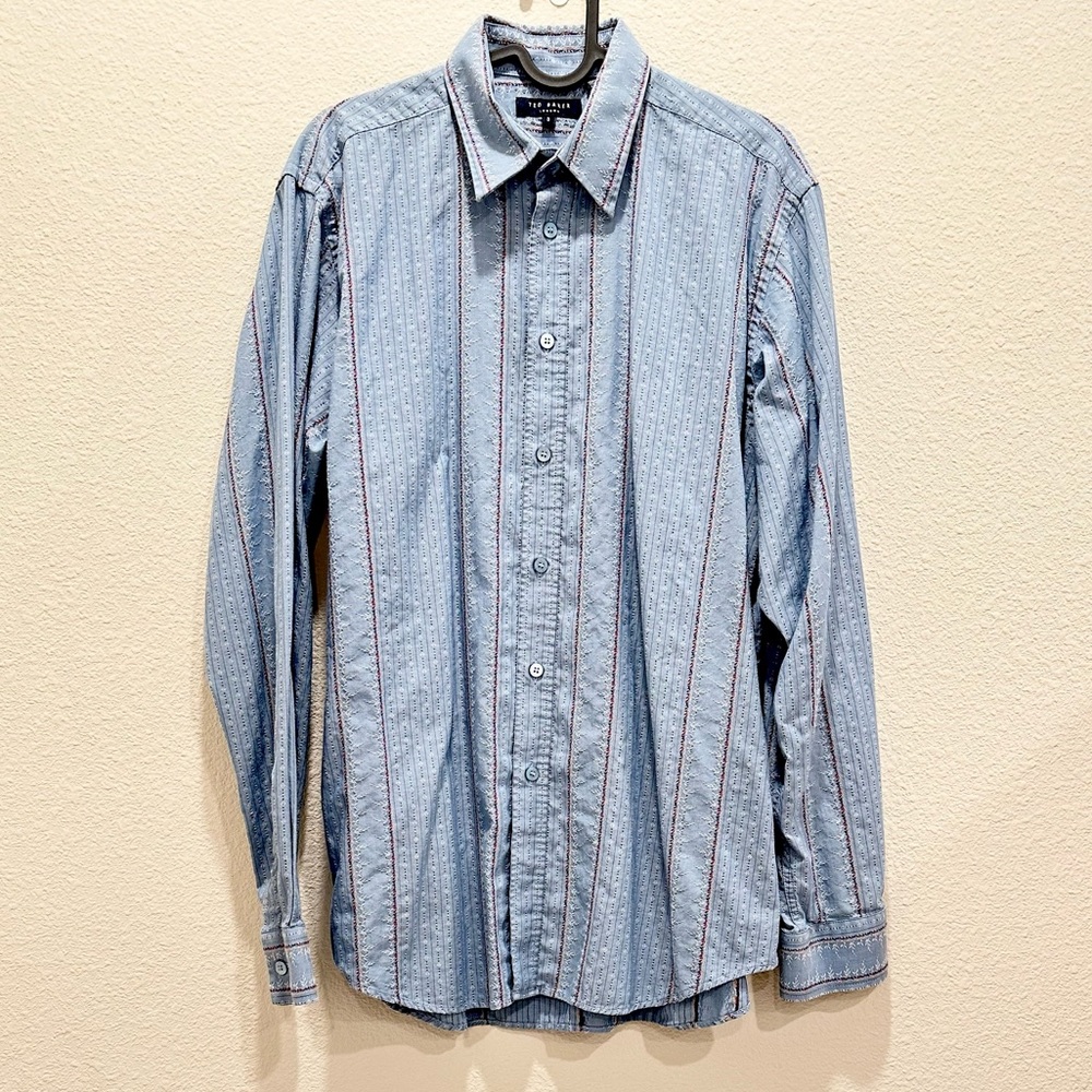 Pre-loved! Men’s TED BAKER London Blue Embroidered Long Sleeve Button Down!